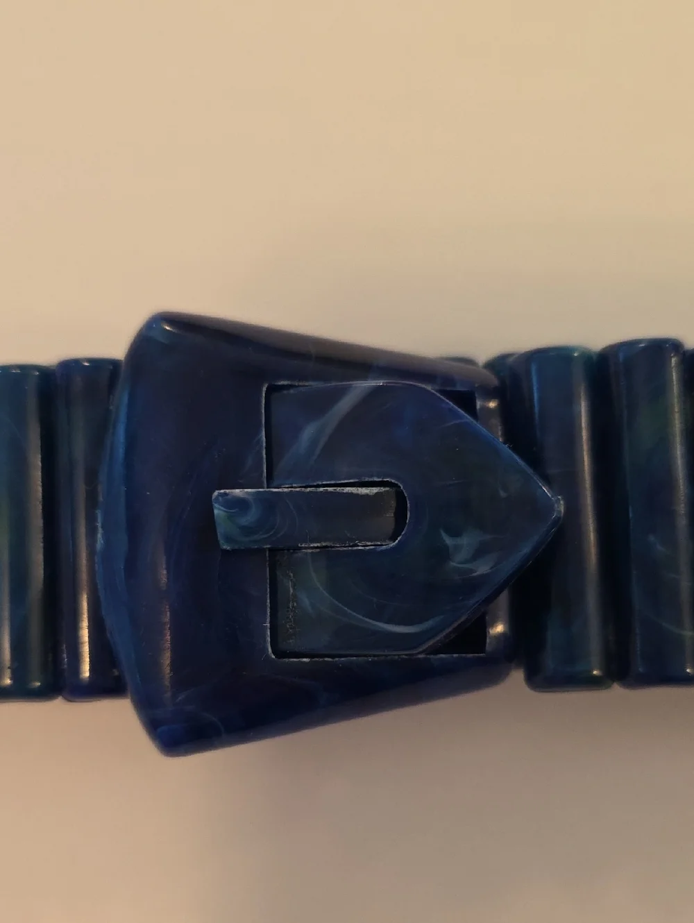 Vintage Blue Marbled Lucite Resin Stretch Panels with Functioning Buckle MCM
